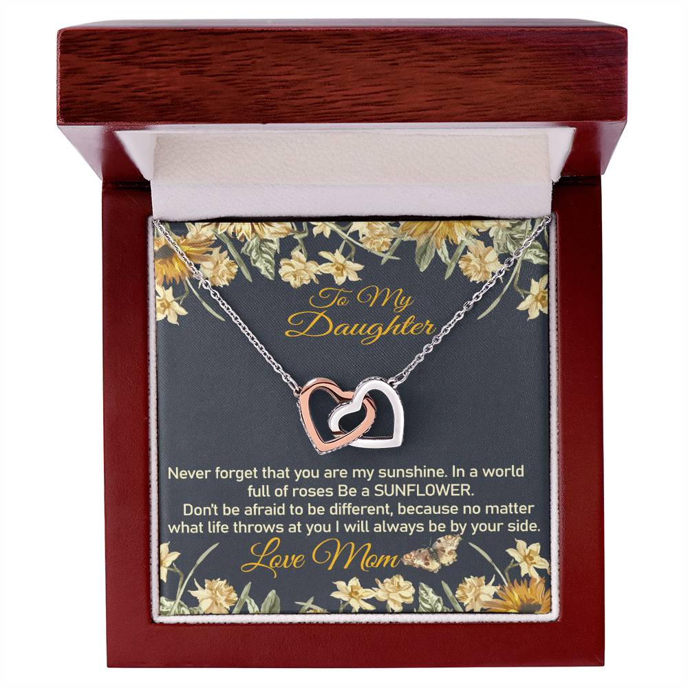 Mom To Daughter Necklace Be A Sunflower Gift Interlocking Hearts Necklace