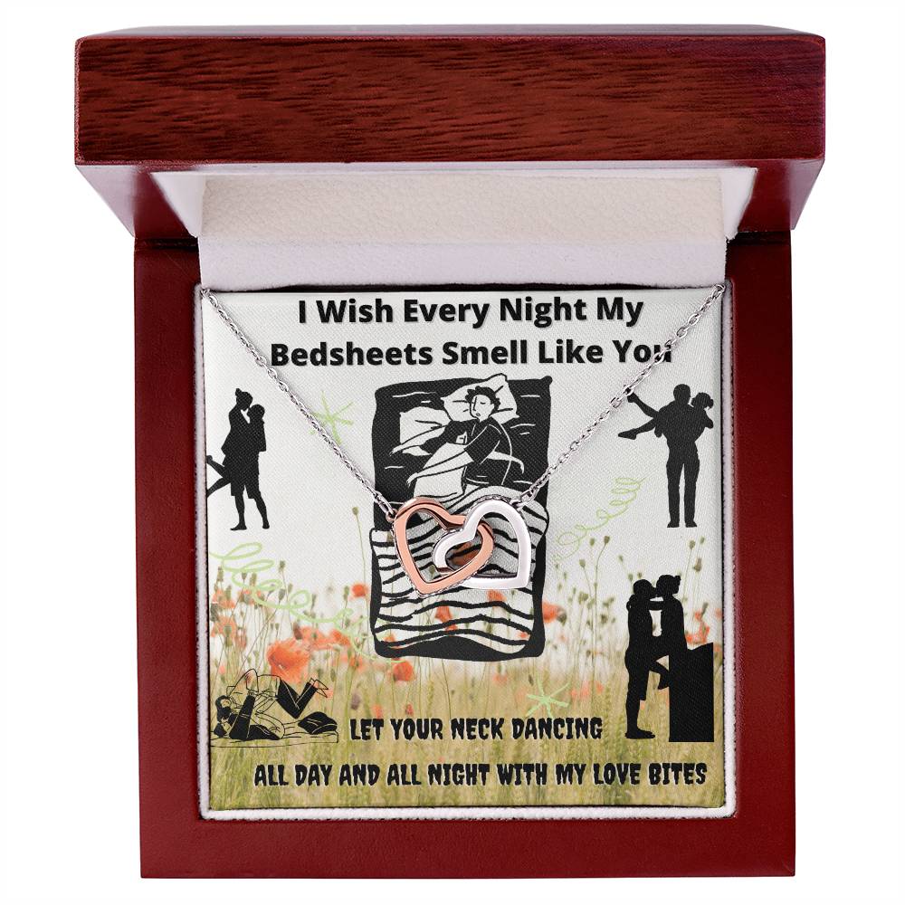 I Wish Every Night My Bedsheets Smell Like You - Gift For Future Wife Interlocking Hearts Necklace