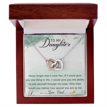 To My Daughter Interlocking Hearts Necklace Message Card