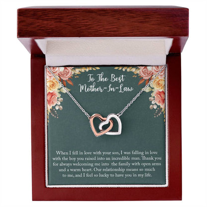 To My New Mother-In-Law Wedding Day Mother Of Groom Gift From Bride Joining Your Family Necklace Present For His Mom Thank You Interlocking Hearts Necklace
