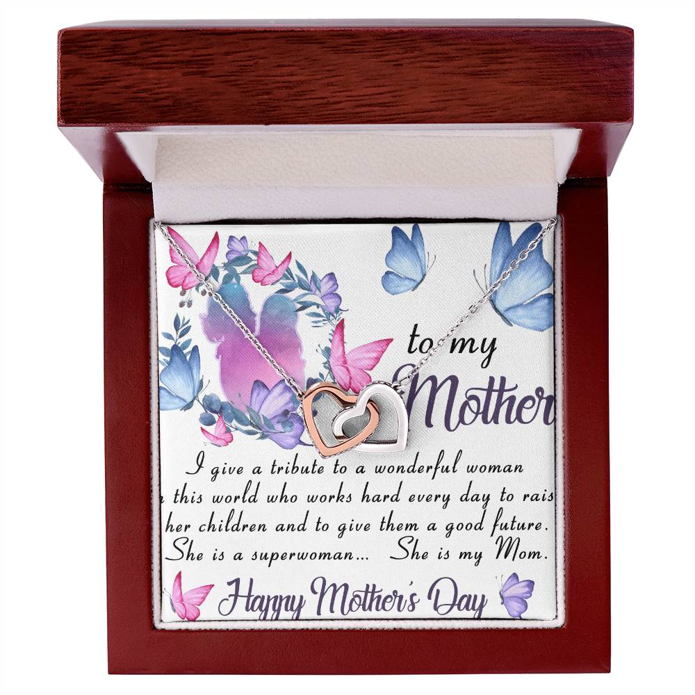 To My Mom- Pendant Necklace Birthday Gift Mothers Day Gift Jewelry For Her Interlocking Hearts Necklace