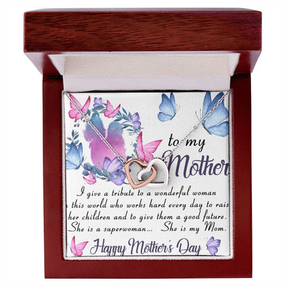 To My Mom- Pendant Necklace Birthday Gift Mothers Day Gift Jewelry For Her Interlocking Hearts Necklace