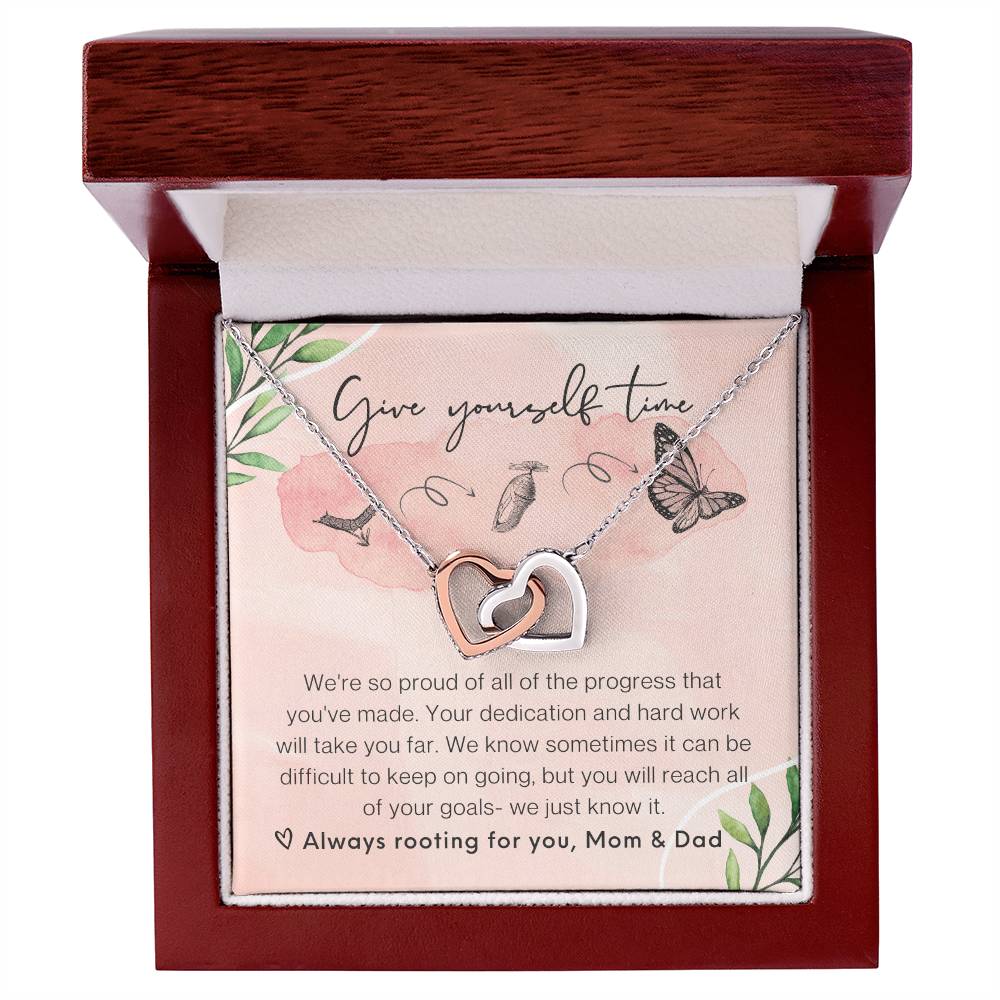 From Parents Interlocking Hearts Necklace Butterfly Encouragement