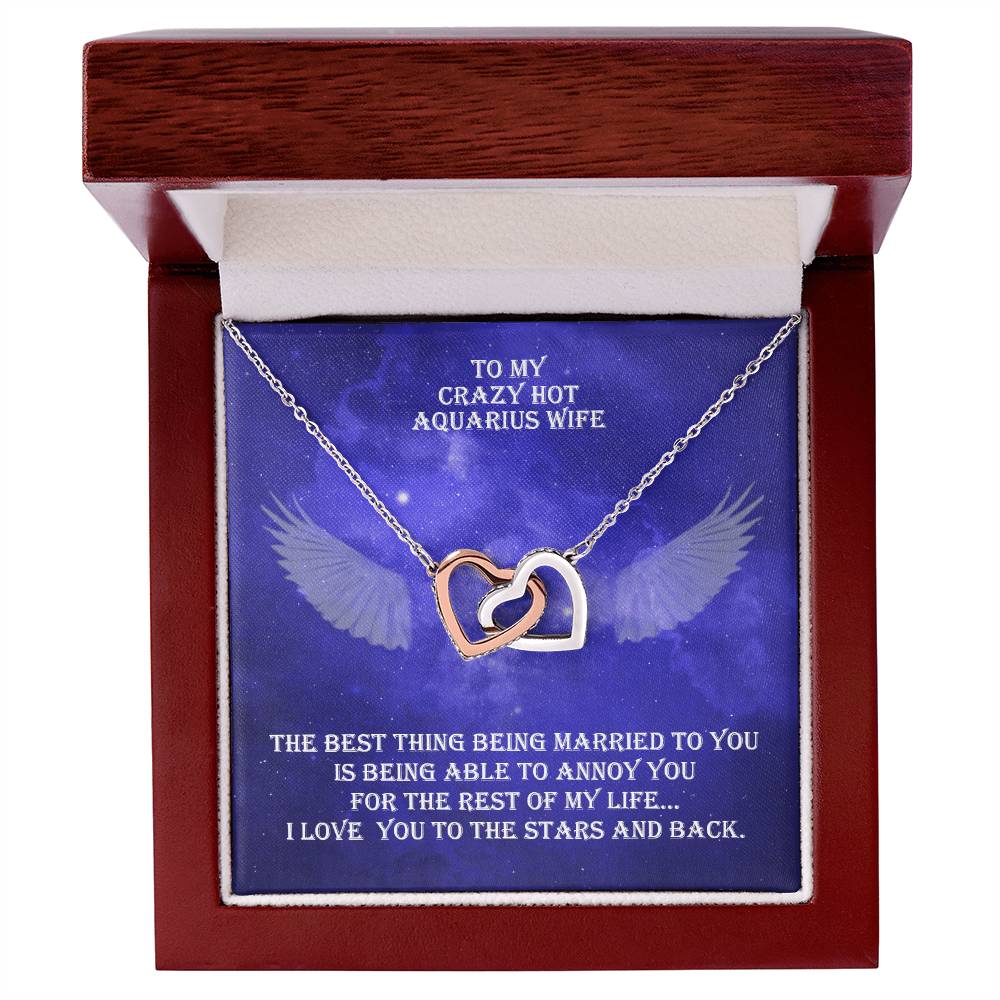 Hot Aquarius Wife Interlocked Hearts Necklace With Personal Message Card And Jewelry Box. Interlocking Hearts Necklace