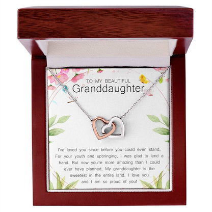 To My Beautiful Granddaughter Interlocking Hearts Necklace Message Card