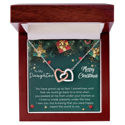 To My Daughter - Merry Christmas Interlocking Hearts Necklace