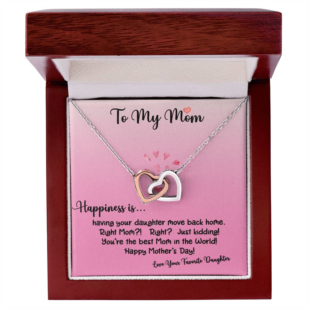 To My Mom Happiness Is Daughter Ilh Necklace Interlocking Hearts Necklace