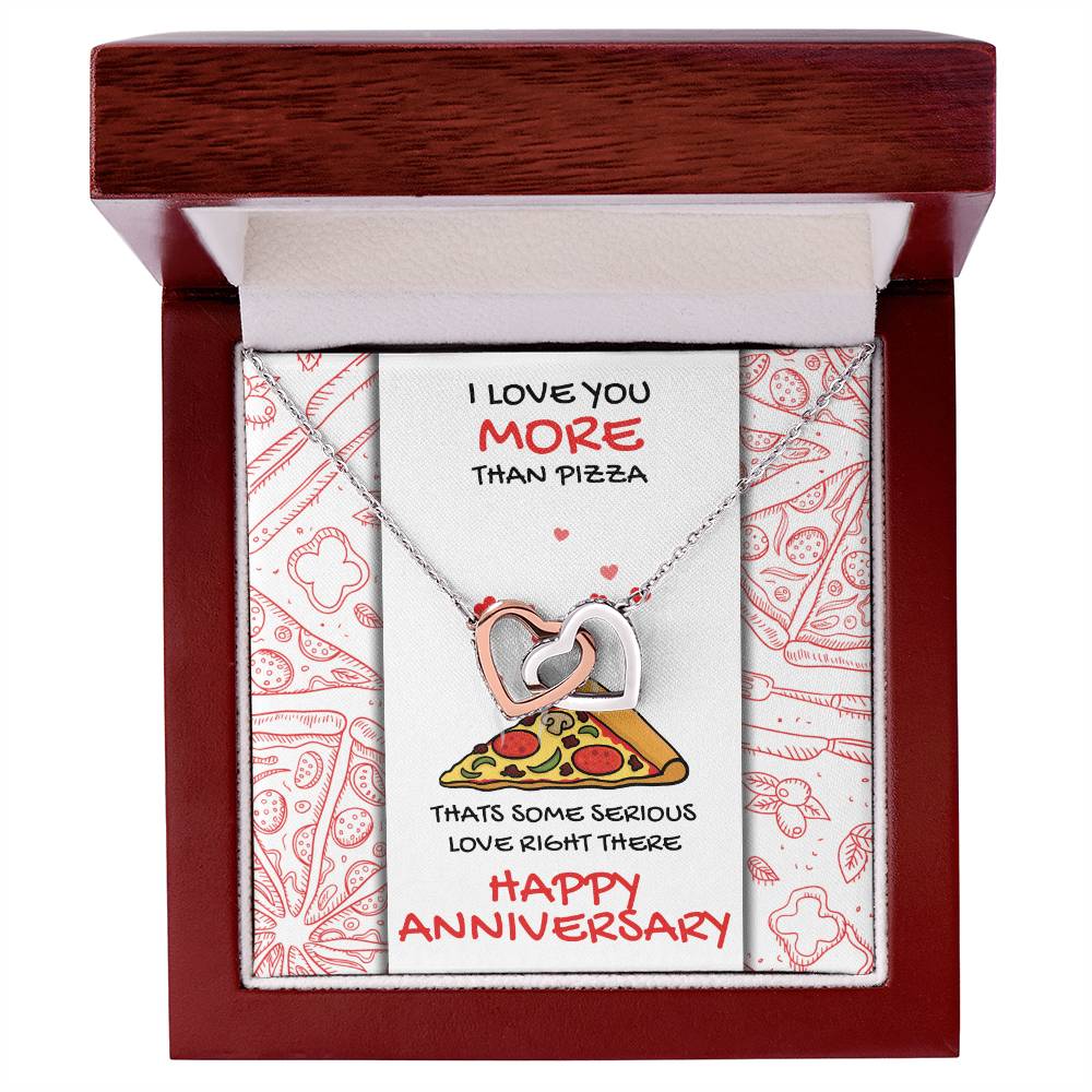 Love You More Than Pizza Anniversary Gift Card Necklace Interlocking Hearts Necklace