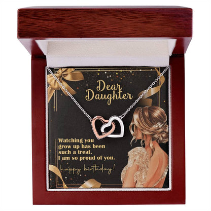 Happy Birthday My Dear Daughter Linked Hearts Necklace Interlocking Hearts Necklace