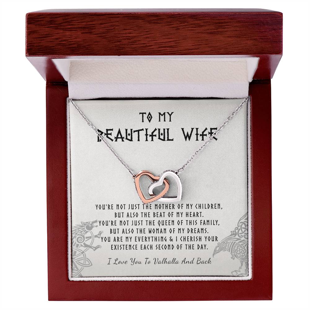 To My Beautiful Wife - I Love Your To Valhalla And Back Interlocking Hearts Necklace