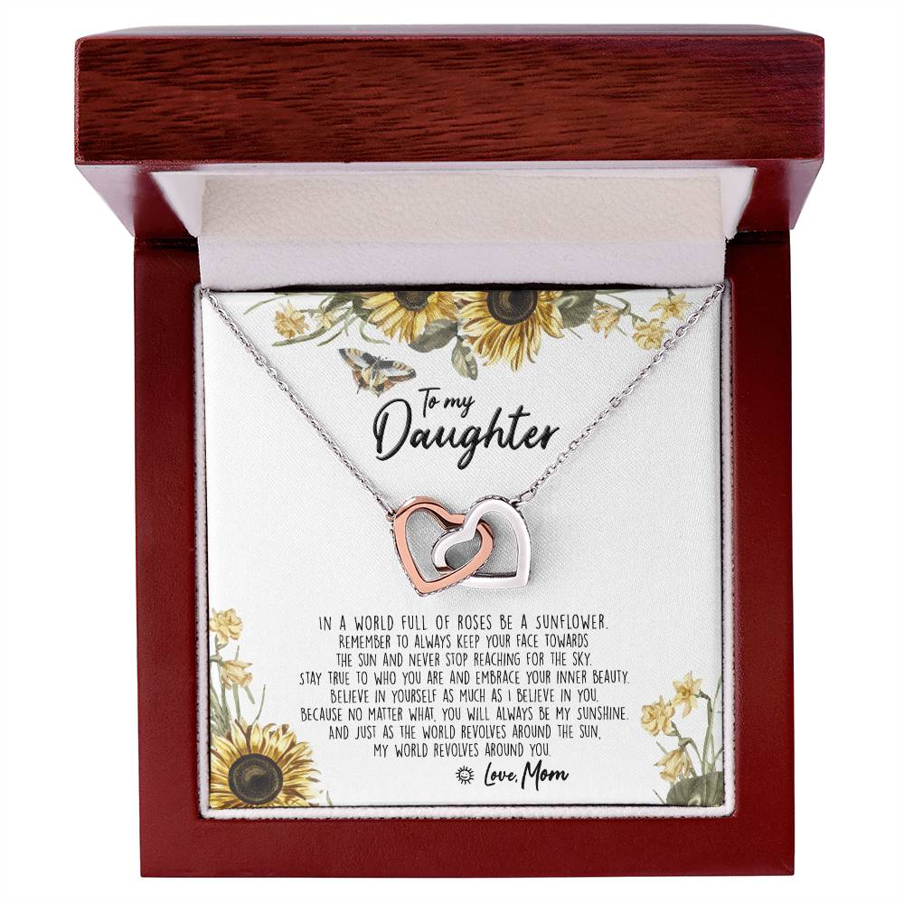 To My Daughter - Be A Sunflower Necklace With Message Card Interlocking Hearts Necklace