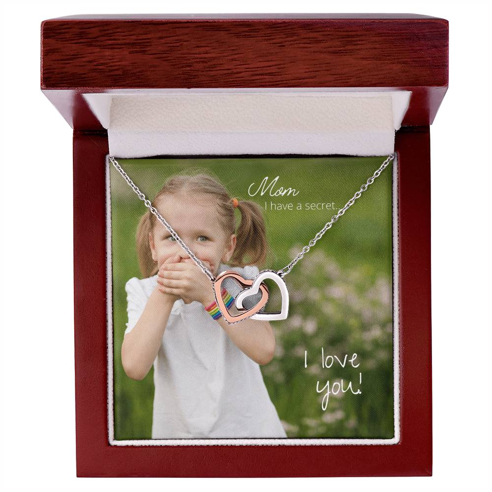Mom I Have A Secret. I Love You Interlocking Hearts Necklace