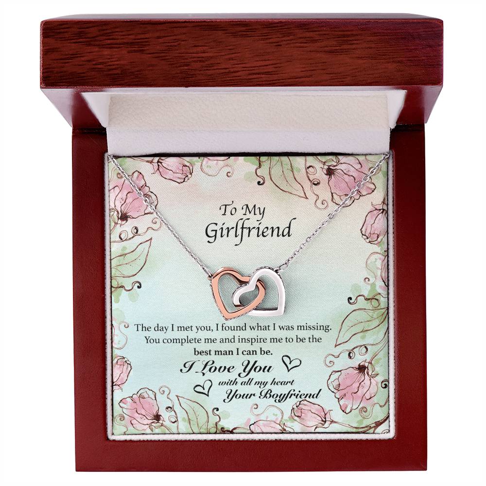 To My Girlfriend - You Complete Me - Hearts Necklace Interlocking Hearts Necklace