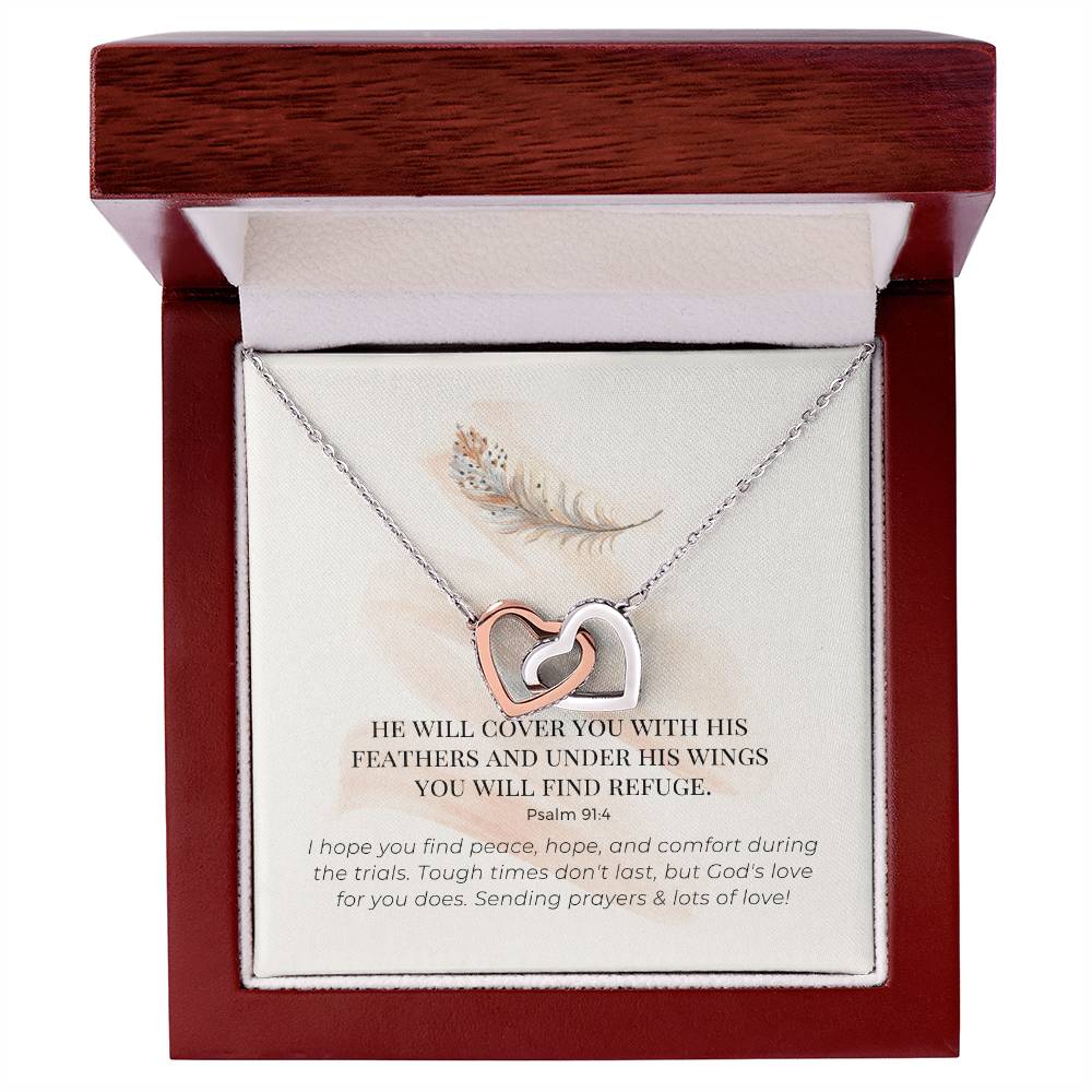 Scripture Encouragement Interlocking Hearts Necklace Psalm 914 Cream Brush