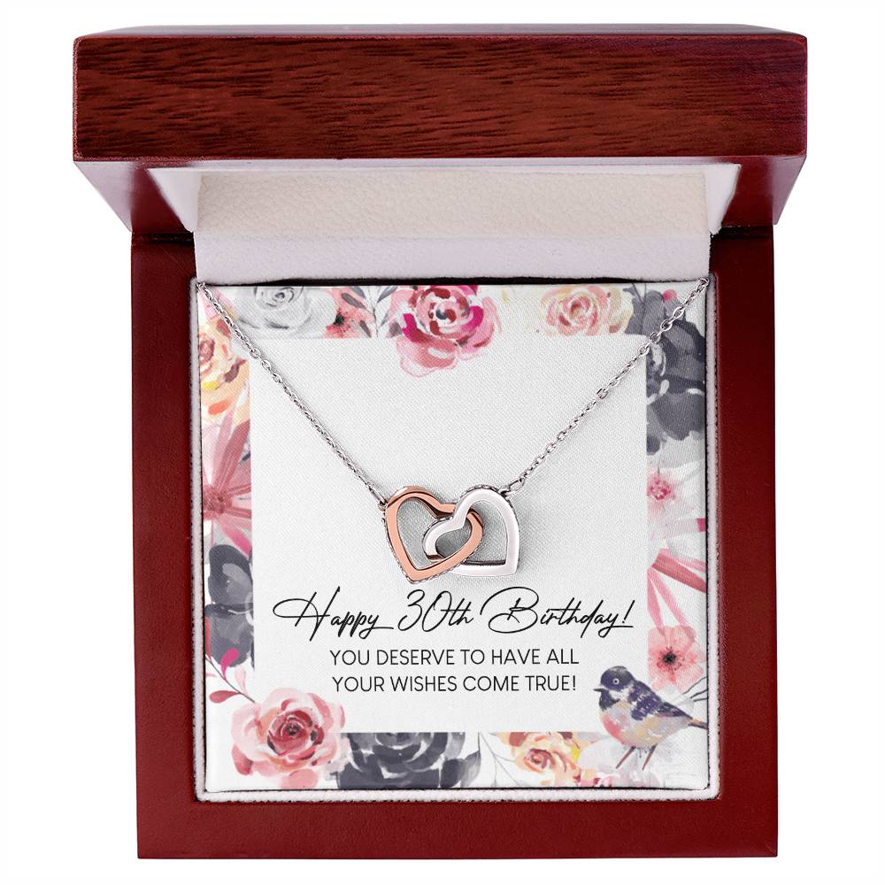 Happy 30Th Birthday Interlocking Hearts Necklace Message Card