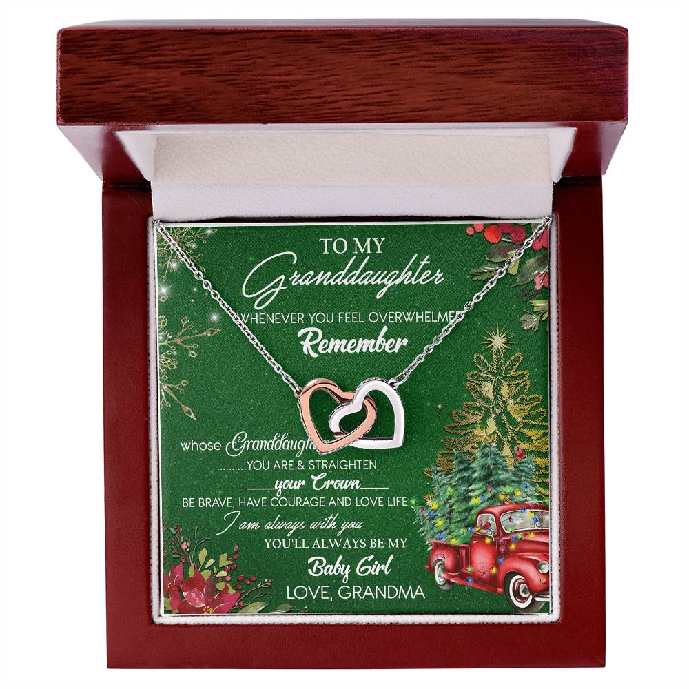 To My Granddaughter My Baby Girl Interlocking Hearts Necklace Christmas Message Card