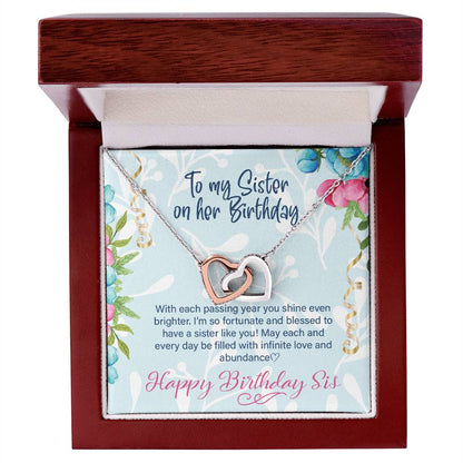 Happy Birthday Sister Gift Sisters Birthday Necklace Happy Birthday To My Sister Sister Jewelry Gift With Message Card Interlocking Hearts Necklace