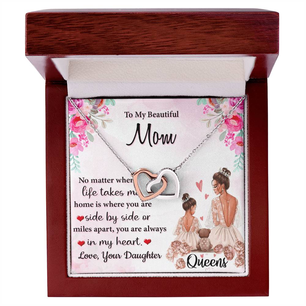 To My Beautiful Mom You Always In My Heart Interlocking Hearts Necklace