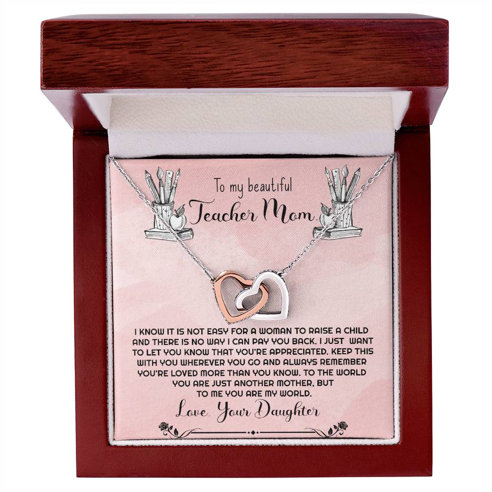 Teacher Mom Necklace Gift From Daughter Interlocking Hearts Necklace