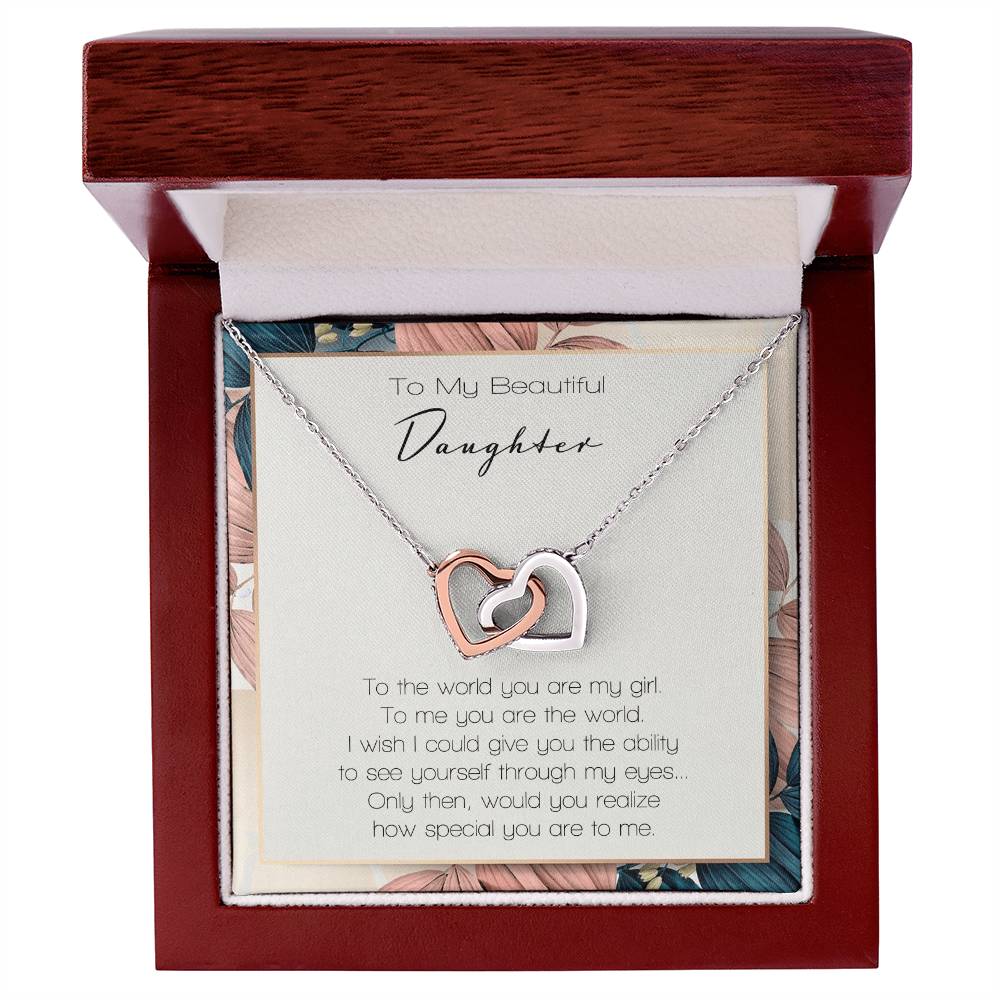 To My Beautiful Daughter To The World You Are My Girl Interlocking Hearts Necklace