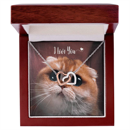 I Love You Cute Gift - Kitten Hearts Necklace Interlocking Hearts Necklace
