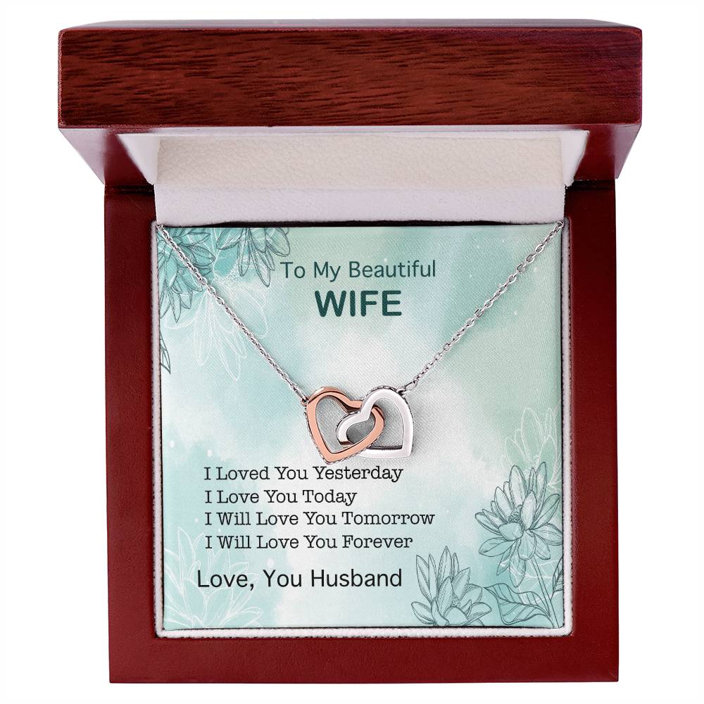 To My Beautiful Wife Interlocking Hearts Necklace