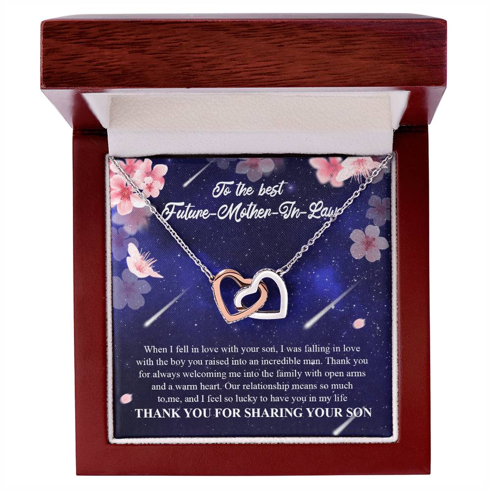 To My Future Mother-In-Law - Thank You For Always Welcoming Me Into The Family With Open Arms And A Warm Heart Interlocking Hearts Necklace