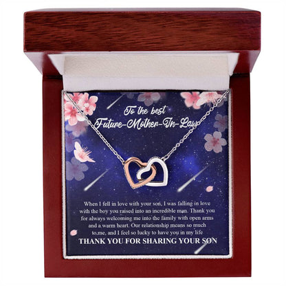 To My Future Mother-In-Law - Thank You For Always Welcoming Me Into The Family With Open Arms And A Warm Heart Interlocking Hearts Necklace