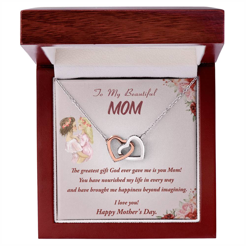 To My Beautiful Mom Interlocking Hearts Necklace Mother'S Day Gift Necklace For Mom Gift From Daughter