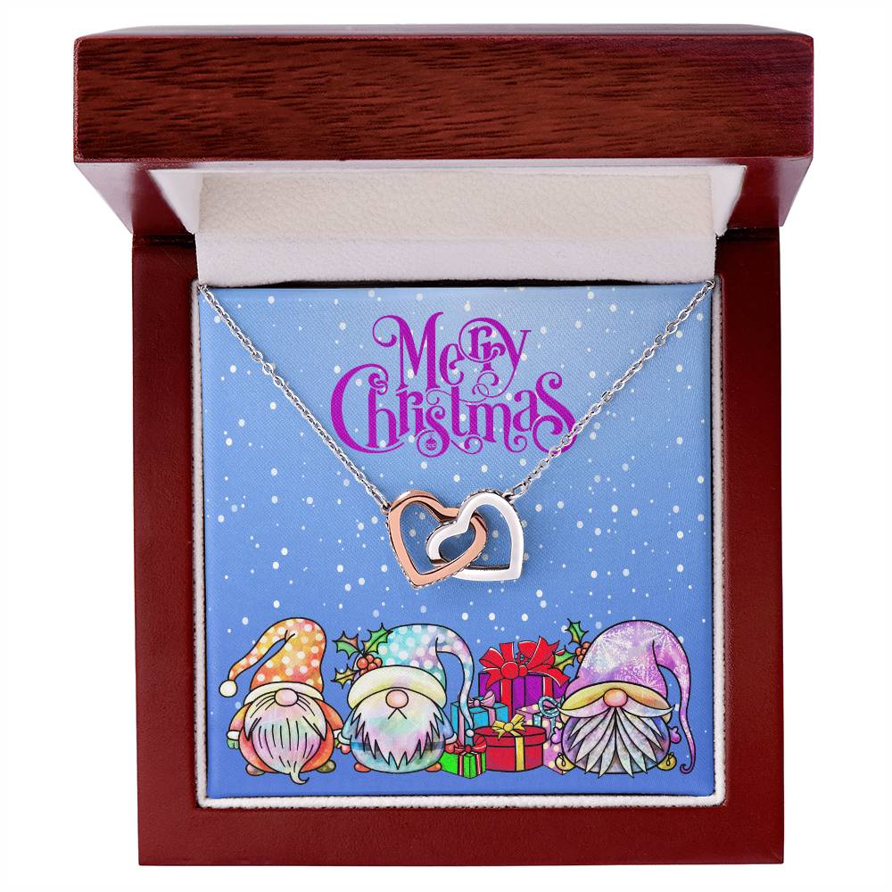Merry Christmas Gnomes Interlocking Hearts Necklace
