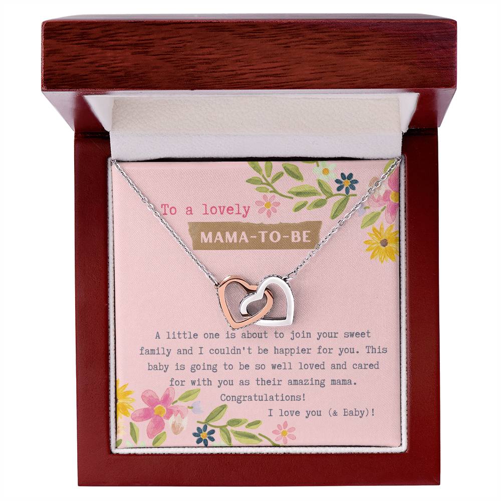 Mama To Be Interlocking Hearts Necklace Pink Floral Baby Shower