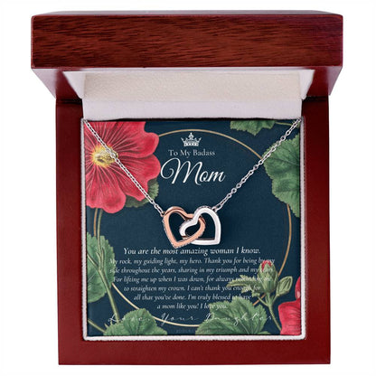 To My Badass Mom Necklace Mother’S Day Gift Daughter To Mom Gift Gift From Daughter To Mom On Wedding Day Mom Gift Birthday Gift Interlocking Hearts Necklace