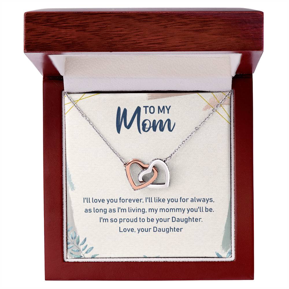 To My Mom Interlocking Hearts Necklace Message Card