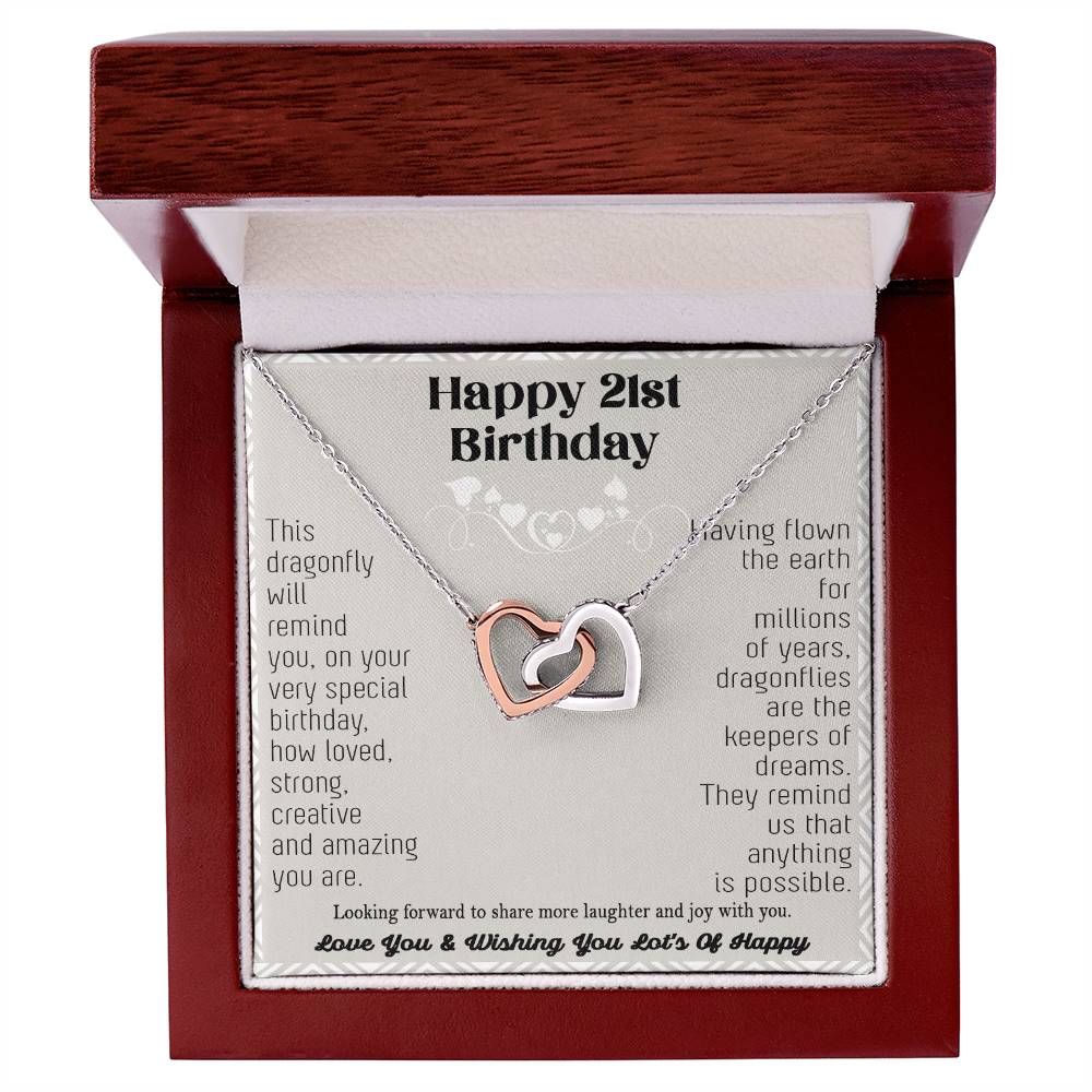 21St Birthday Dragonfly Necklace Gift Happy 21St Birthday Gifts For Her Best Friend Daughter Sister Niece Auntie Necklace Happy 21 Birthday Birthday Necklace Interlocking Hearts Necklace