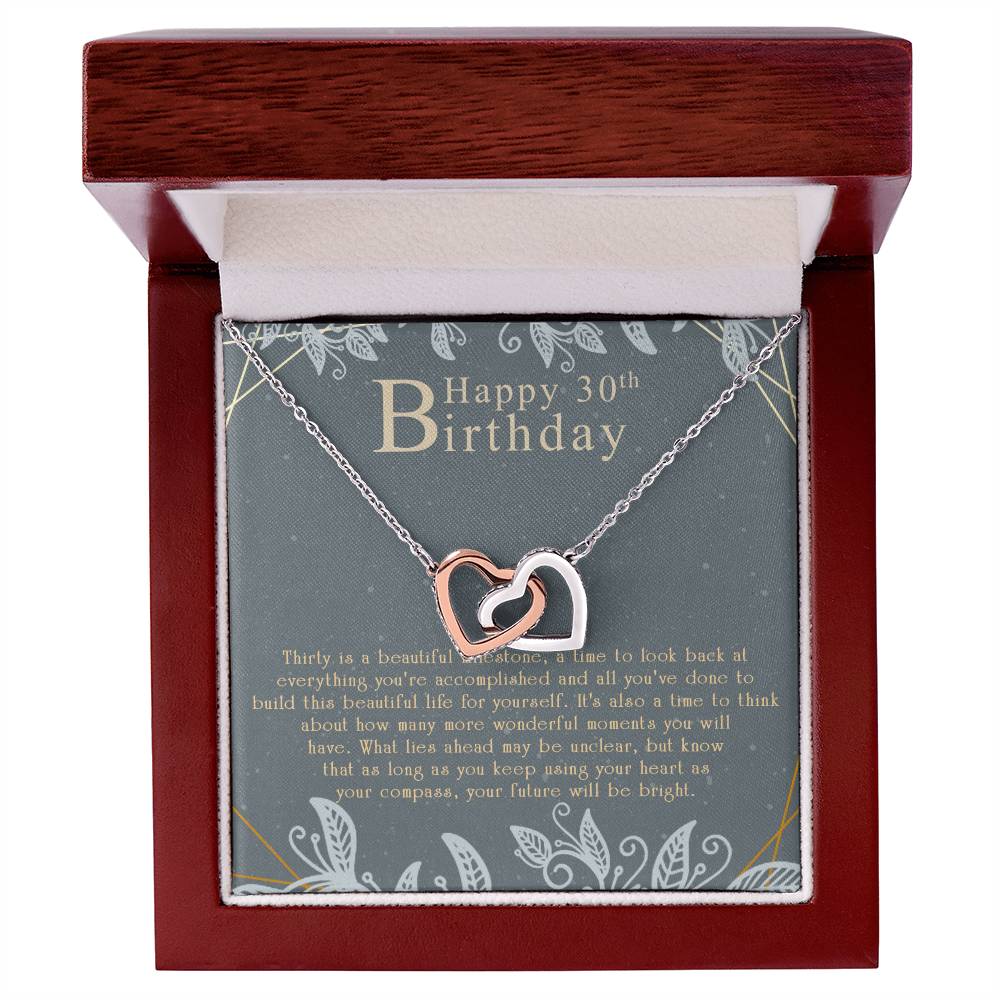 Happy 30Th Birthday Interlocking Hearts Necklace Message Card