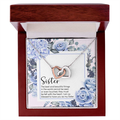 Sister Interlocking Hearts Necklace Message Card
