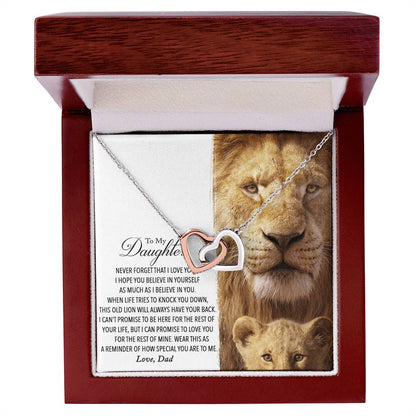 To My Daughter - This Old Lion Will Always Have Your Back Interlocking Hearts Necklace