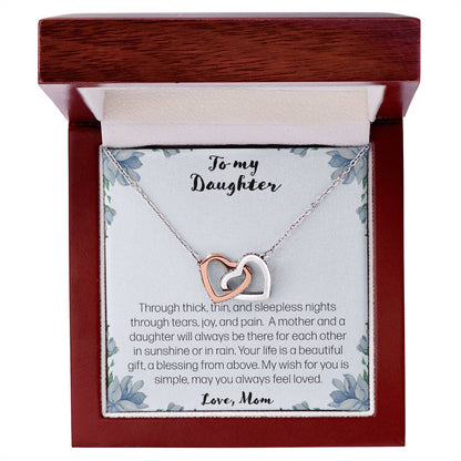To My Daughter. Through Thick And Thin - Love Mom Interlocking Hearts Necklace