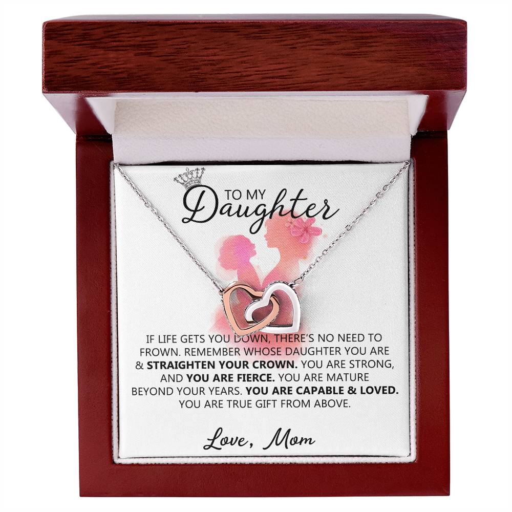 To My Daughter - Straighten Your Crown Unique Interlocking Hearts Binding Necklace Gift Set Interlocking Hearts Necklace