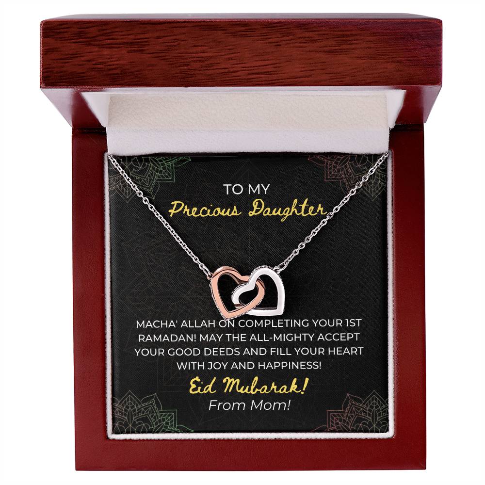 To My Daughter- Macha'Allah For Completing Your 1St Ramadan - Eid Mubarak Gift For Daughter- Necklace Interlocking Hearts Necklace