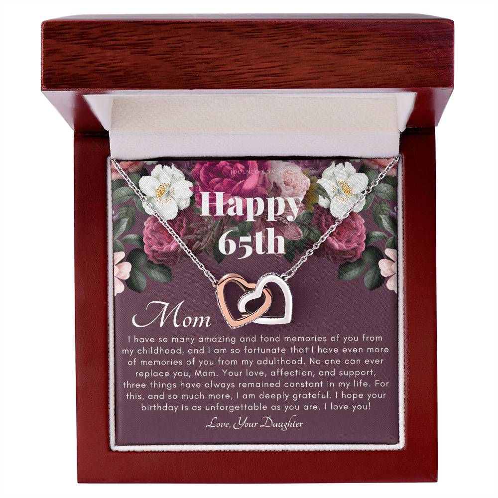 Mother'S 65Th Birthday Gift Gift For Mom On Her Birthday Gift For Mom From Daughter Mom Necklace Best Mom Gift Message Card Interlocking Hearts Necklace