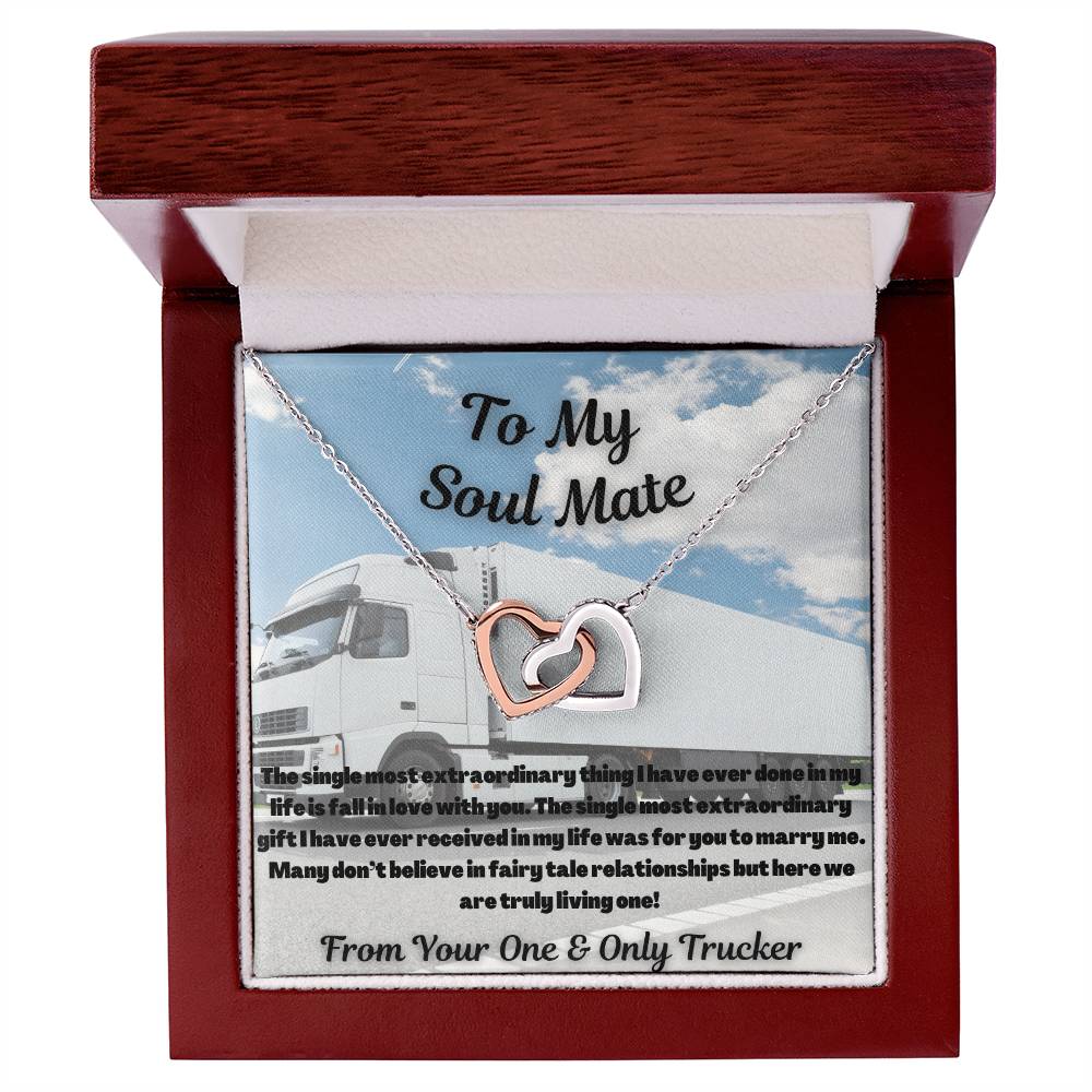 To My Soul Mate From Your One & Only Trucker Interlocking Hearts Necklace