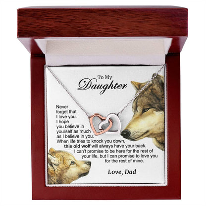 For Your Daughter - This Old Wolf Will Always Have Your Back Interlocking Hearts Necklace