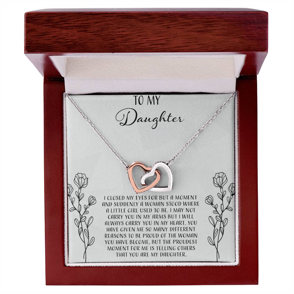 To My Daughter I Close My Eyes For A Moment - Silver Interlocking Hearts Necklace