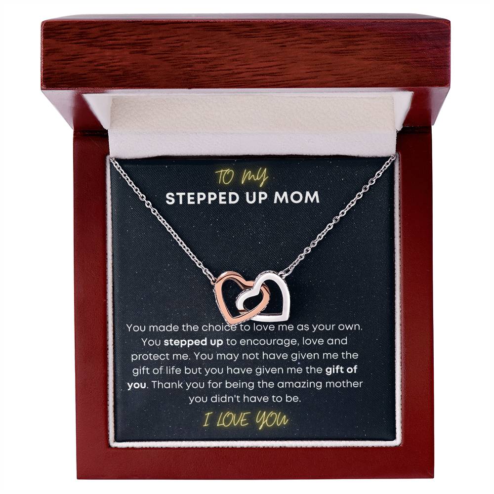To My Step Mom Aka Stepped Up Mom Interlocking Hearts Necklace