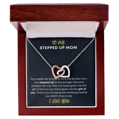 To My Step Mom Aka Stepped Up Mom Interlocking Hearts Necklace