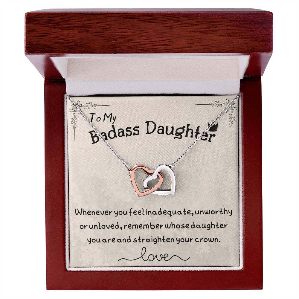To My Badass Daughter Two Hearts Embellished Necklace Interlocking Hearts Necklace