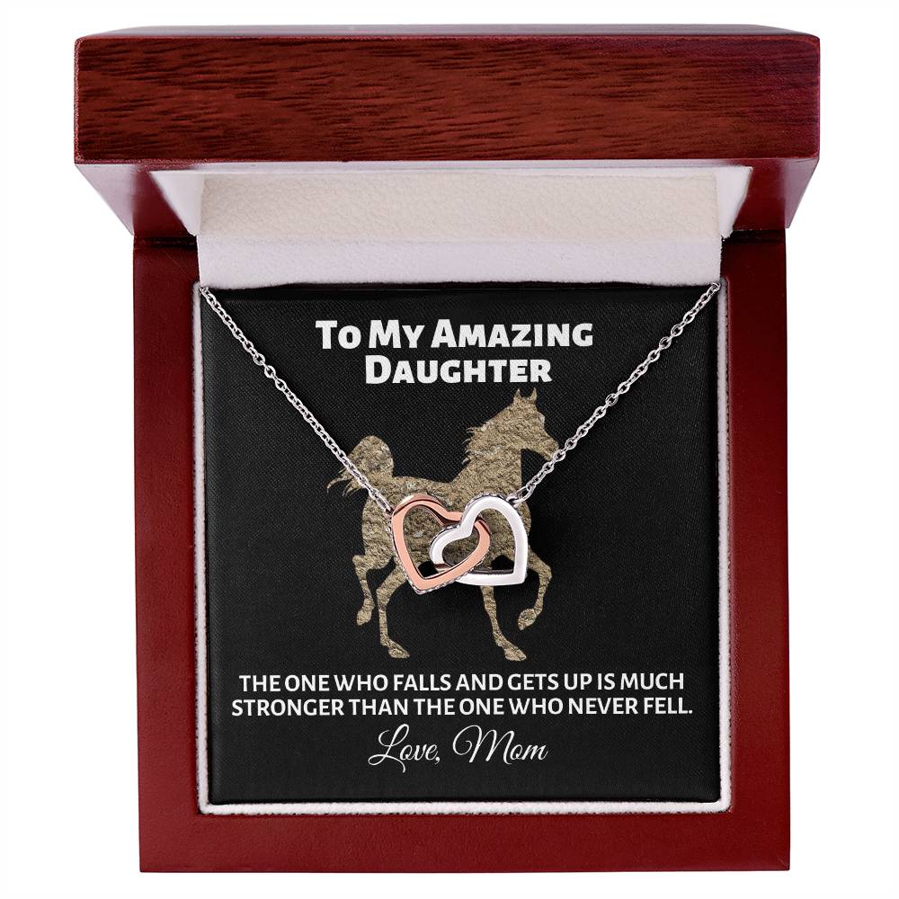To My Amazing Daughter - The One Who Falls - Love Mom Interlocking Hearts Necklace
