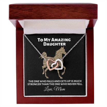 To My Amazing Daughter - The One Who Falls - Love Mom Interlocking Hearts Necklace