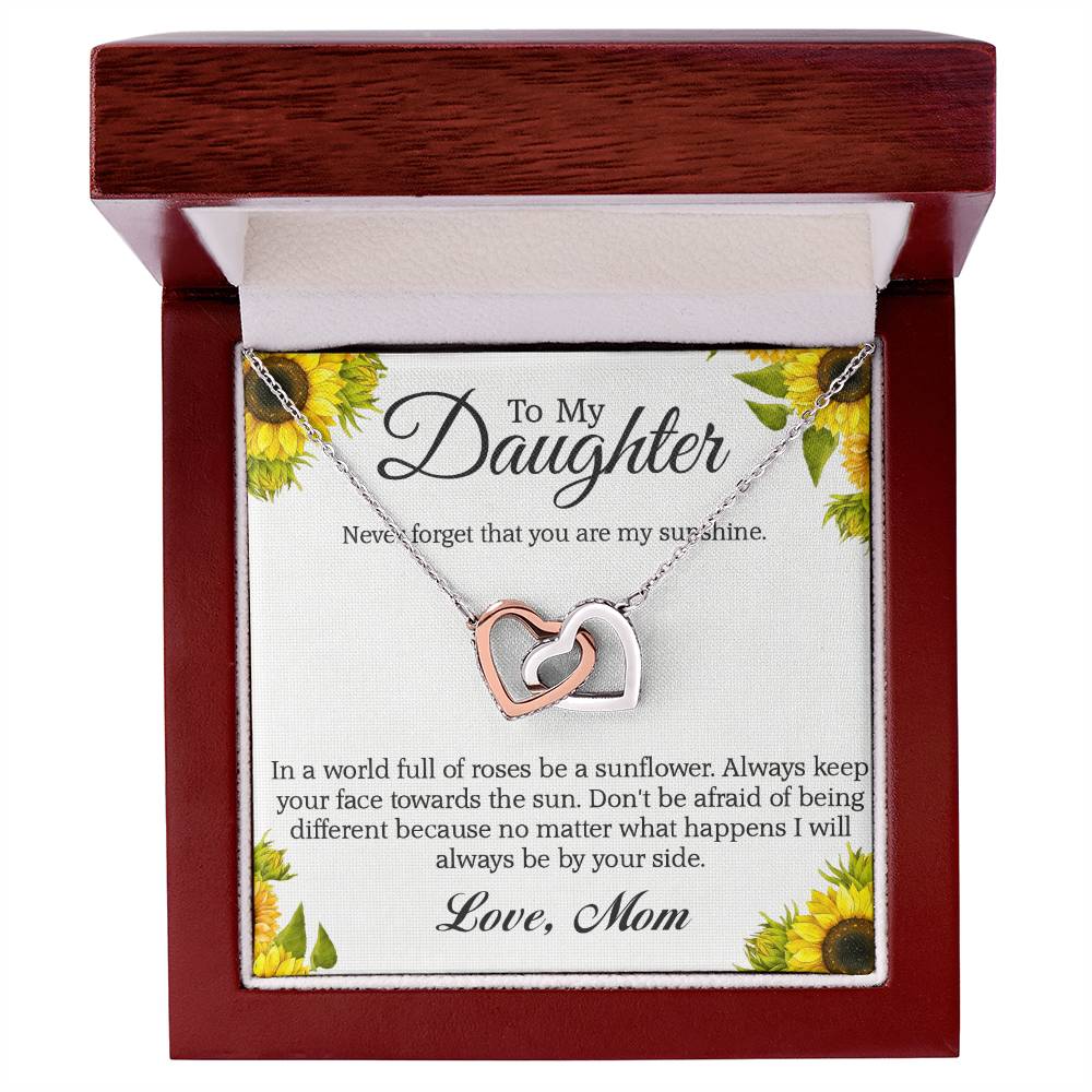To My Daughter - Never Forget That You Are My Sunshine Interlocking Hearts Necklace